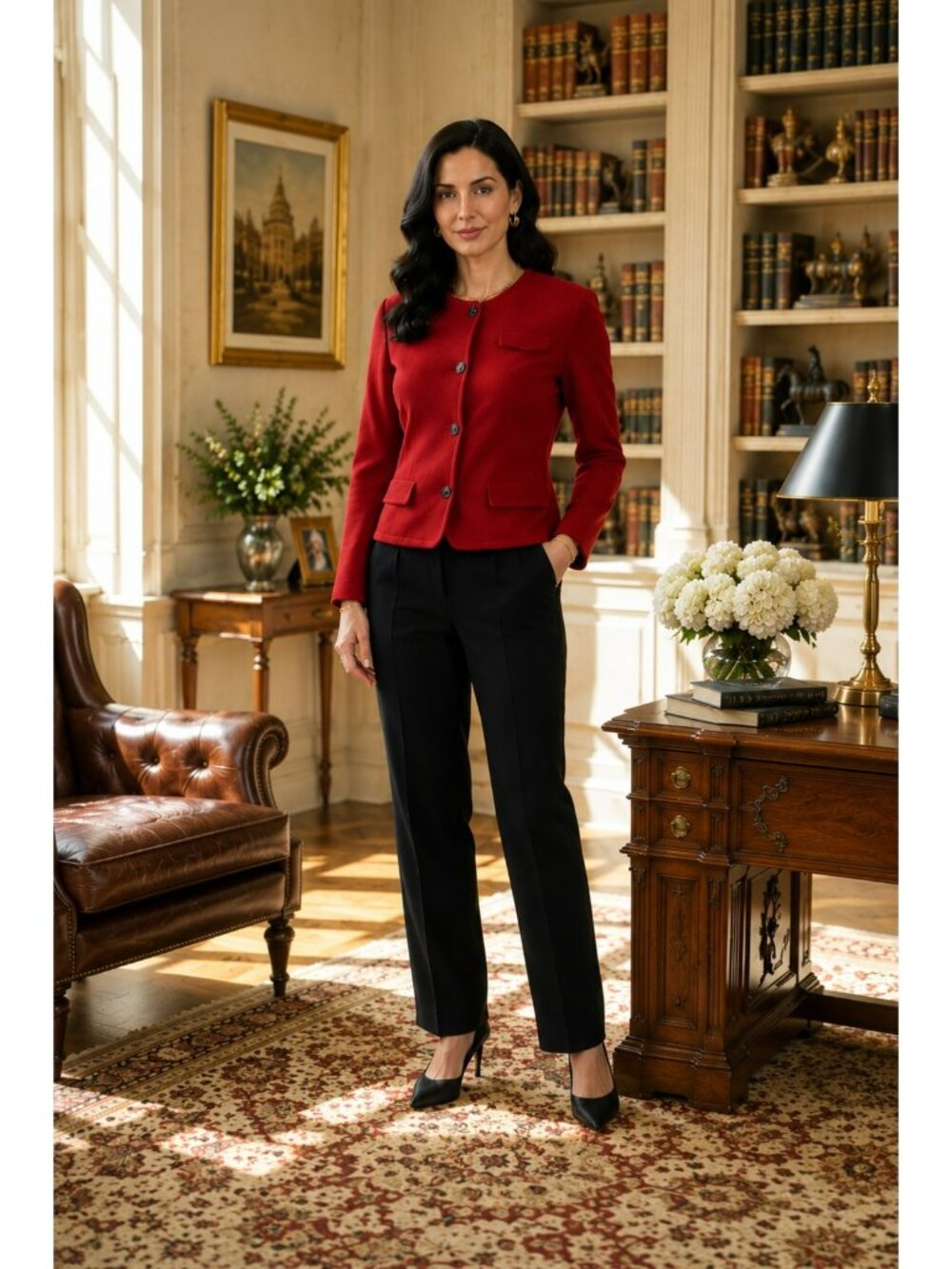 Ralph Lauren Red Cashmere Button-Front Cropped Jacket Size 8 Made In USA